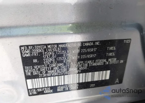 2024 Toyota Rav4 Le из США, поврежденный, VIN 2T3H1RFV0RC257340